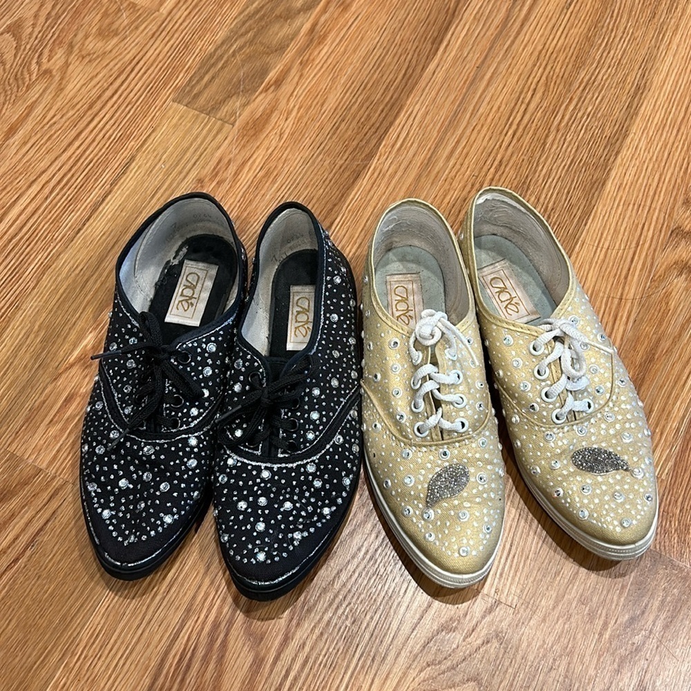 Vintage Cache bundle of 2 hand painted embellished sneakers women’s size 7